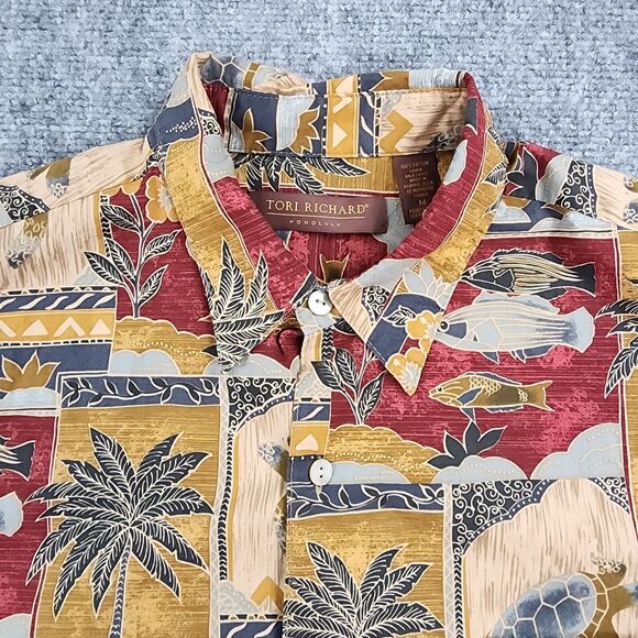 Tori Richard Shirt Mens Medium Tropical Turtle Fish Print Cotton Lawn Hawaii VTG - Picture 8 of 12
